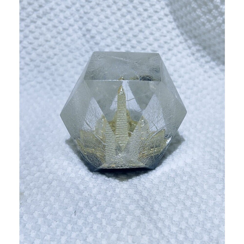 Crackled LUCITE Capsco Washington DC‎ Souvenir Paperweight Gold Monument Capital
